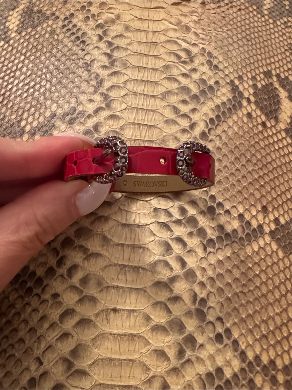 Swarovski Red Leather Bracelet with Crystal Buckles